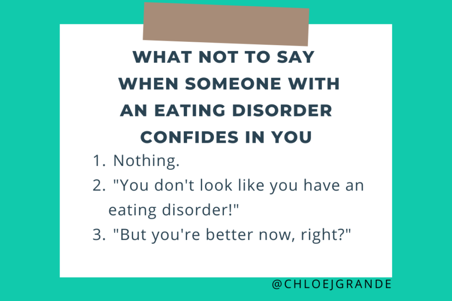 Eating disorder recovery blog-Sticky note with tips of what not to say when someone reveals they have an eating disorder