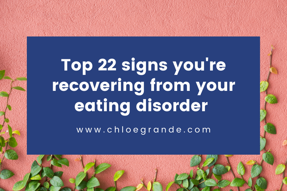 Top signs you're recovering from eating disorder - pink background with leaves