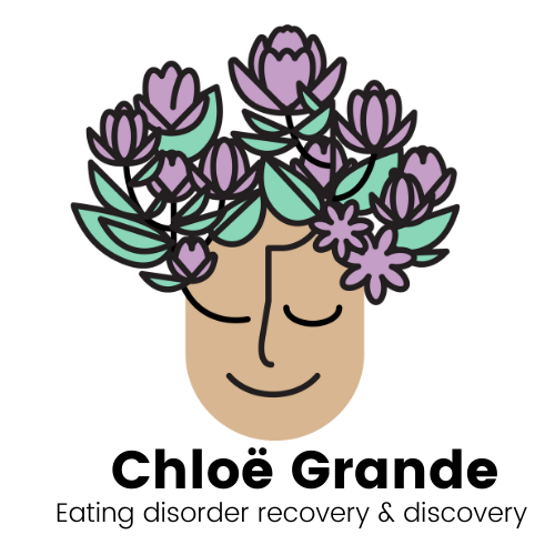 Eating disorder recovery & discovery blog - Peaceful cartoon person with turquoise and purple flowers on their head