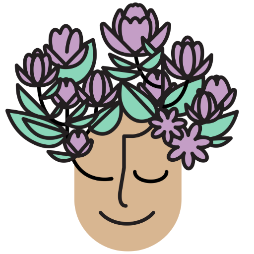 Eating disorder recovery & discovery blog - Peaceful cartoon person with turquoise and purple flowers on their head