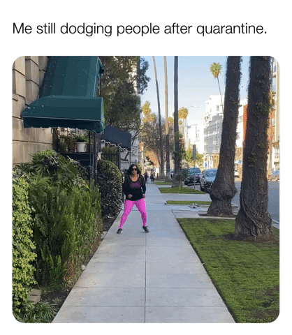 Social anxiety and eating disorders - Woman dodging people after quarantine on the sidewalk