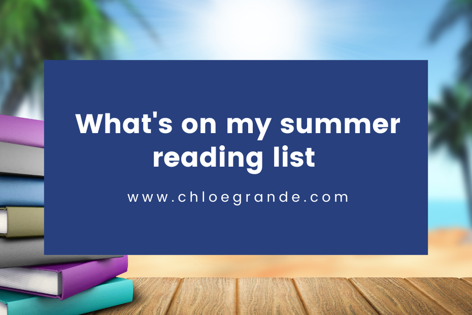 Eating disorder recovery blog: What’s on my summer reading list text with books and beach background