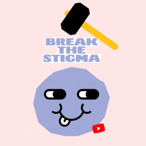 Break the stigma text with smiley face being broken open